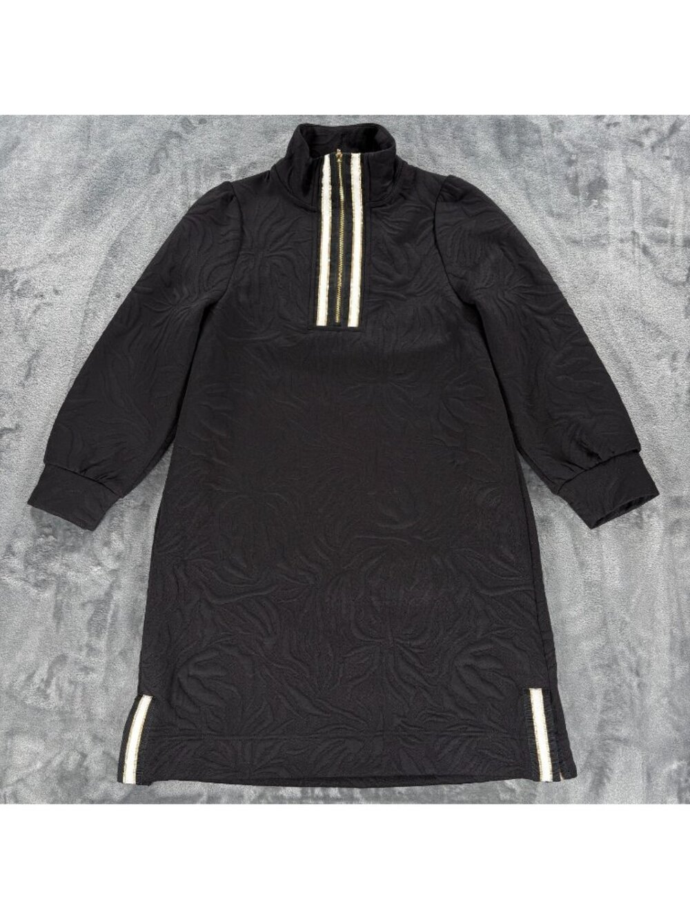 Mary Square Evelyn Long Sleeve Dress Women XS Black Gold Trim Quarter Zip NWT